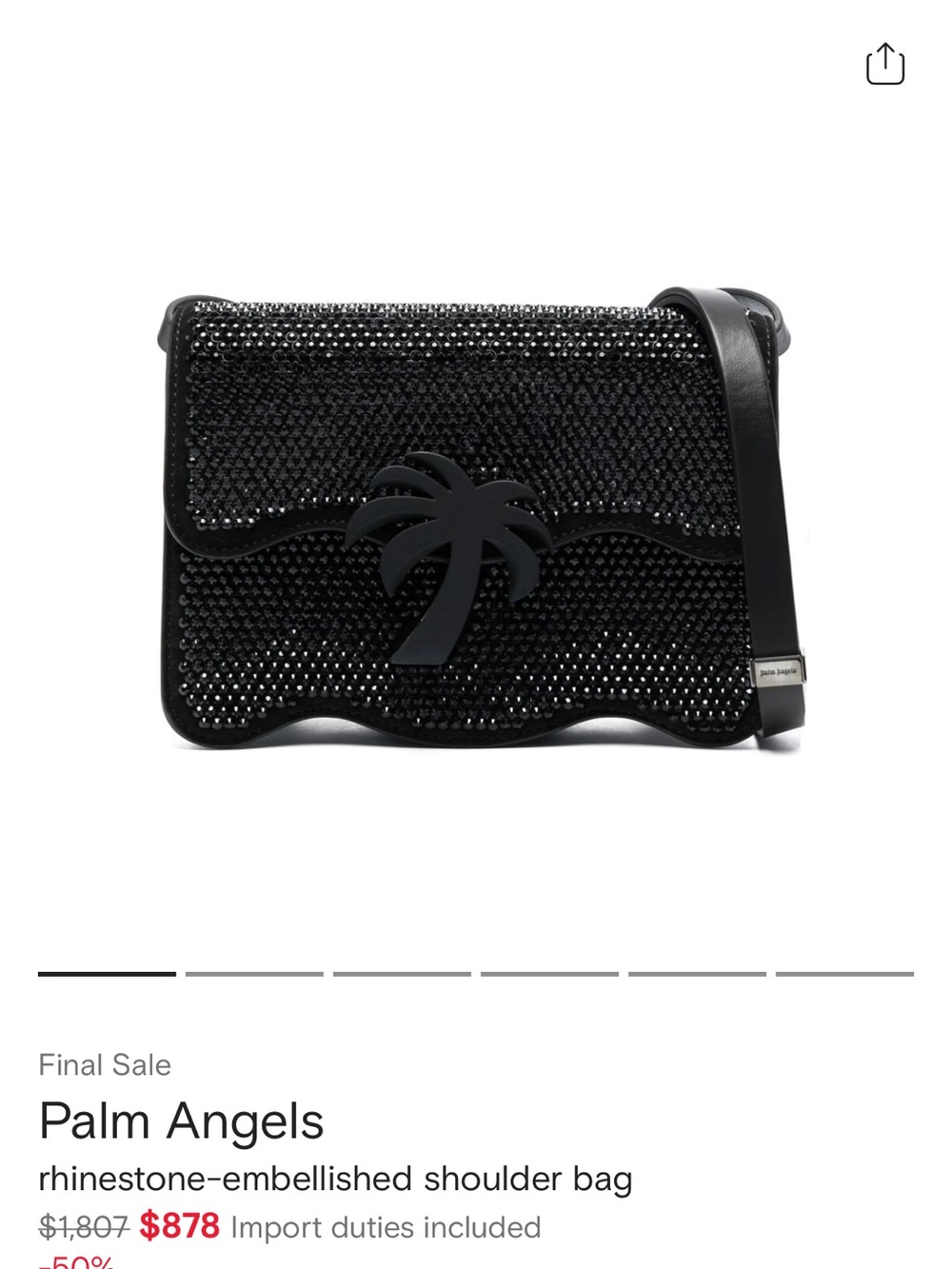 Palm Angels Black Crystal Encrusted Bling Crossbody with Palm Motif Mini Size